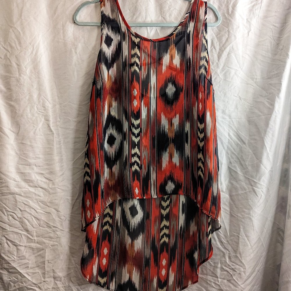 Sheer High-Low Aztec Print Boho Tank - Picture 2 of 6